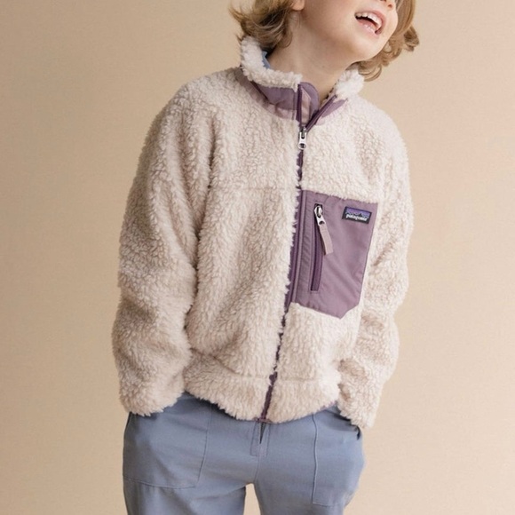 Patagonia Kids' Retro-X Fleece Jacket, Natural w/ Hyssop Purple (Sz M, 10) - Picture 1 of 8